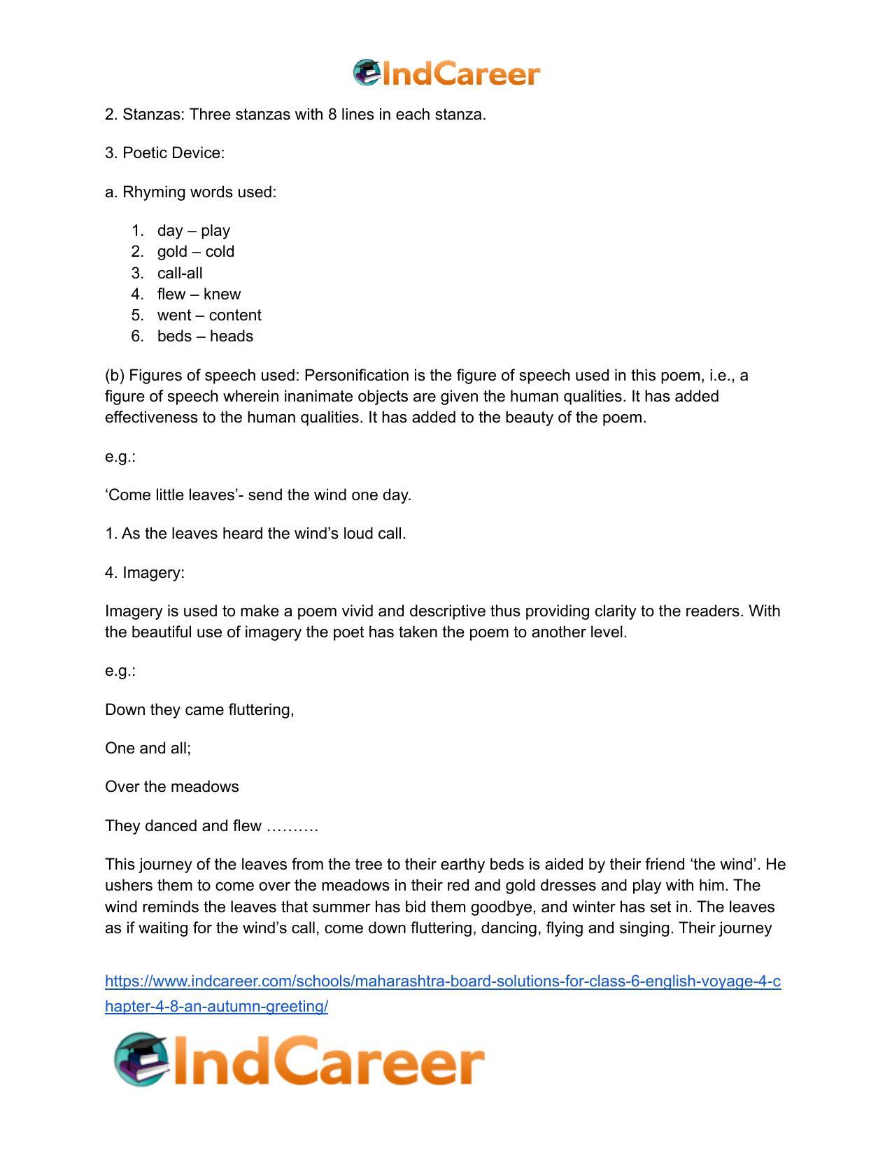 Maharashtra Board Solutions for Class 6- English (Voyage 4): Chapter 4.8- An Autumn Greeting - Page 3