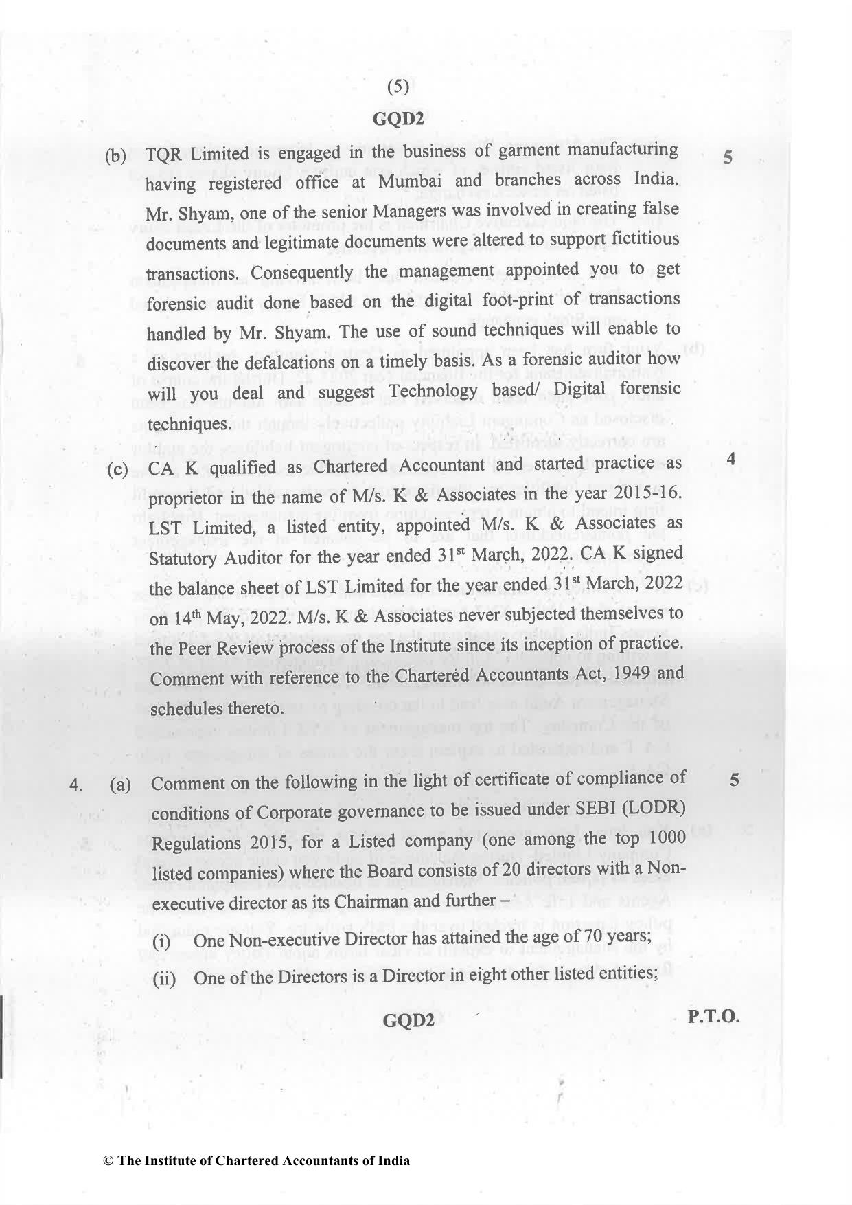 CA Final May 2022 Question Paper - Paper 3 – Advanced Auditing and Professional Ethics - Page 5