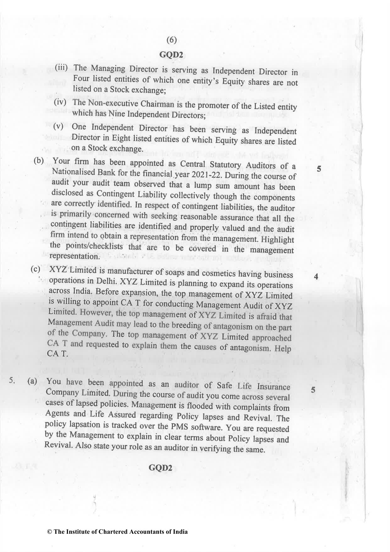 CA Final May 2022 Question Paper - Paper 3 – Advanced Auditing and Professional Ethics - Page 6