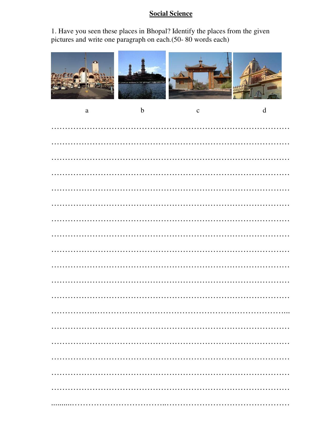 CBSE Worksheets for Class 7 Geography Places in Bhopal Assignment - Page 1