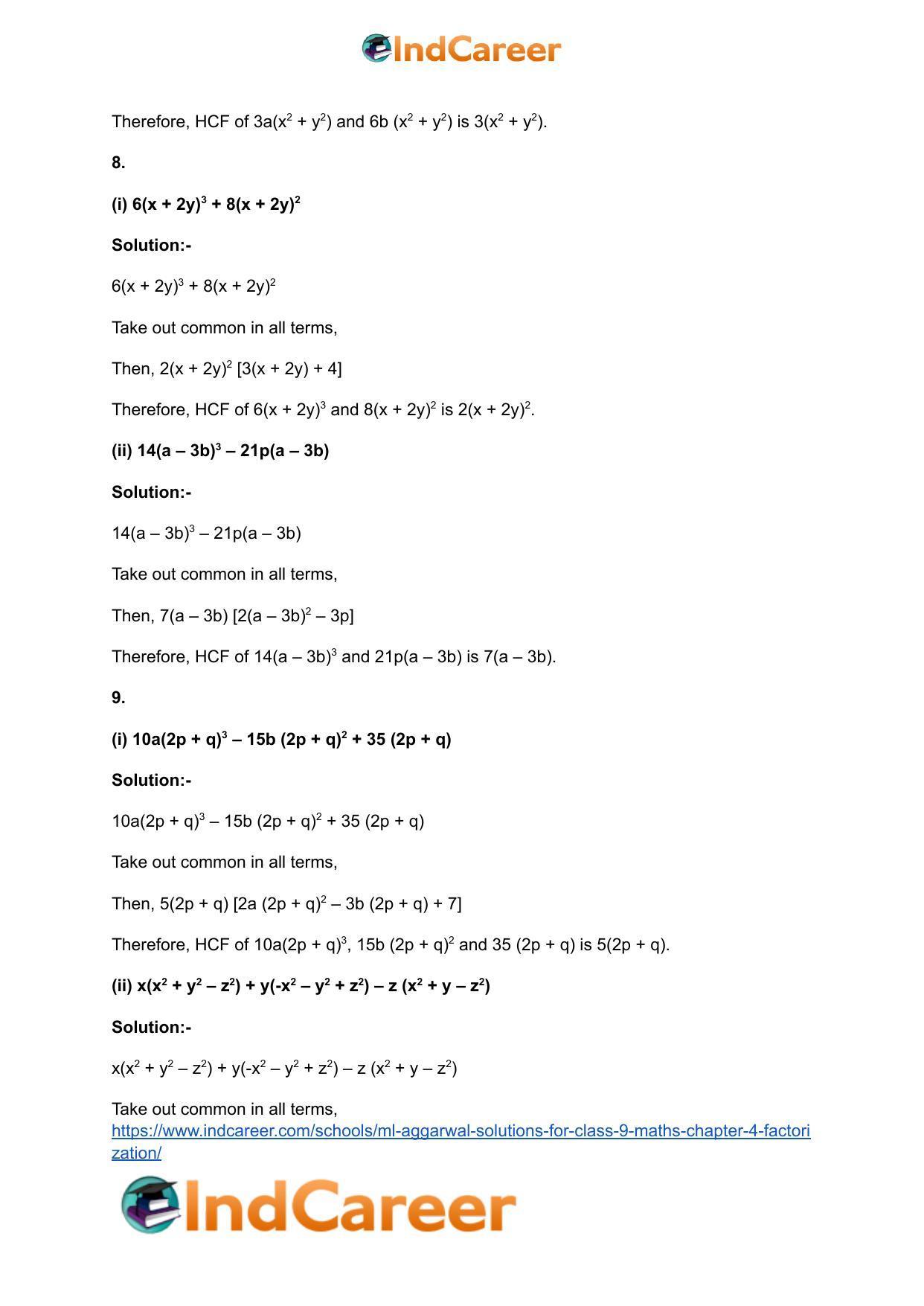 ML Aggarwal Solutions for Class 9 Maths Chapter 4- Factorization - Page 6