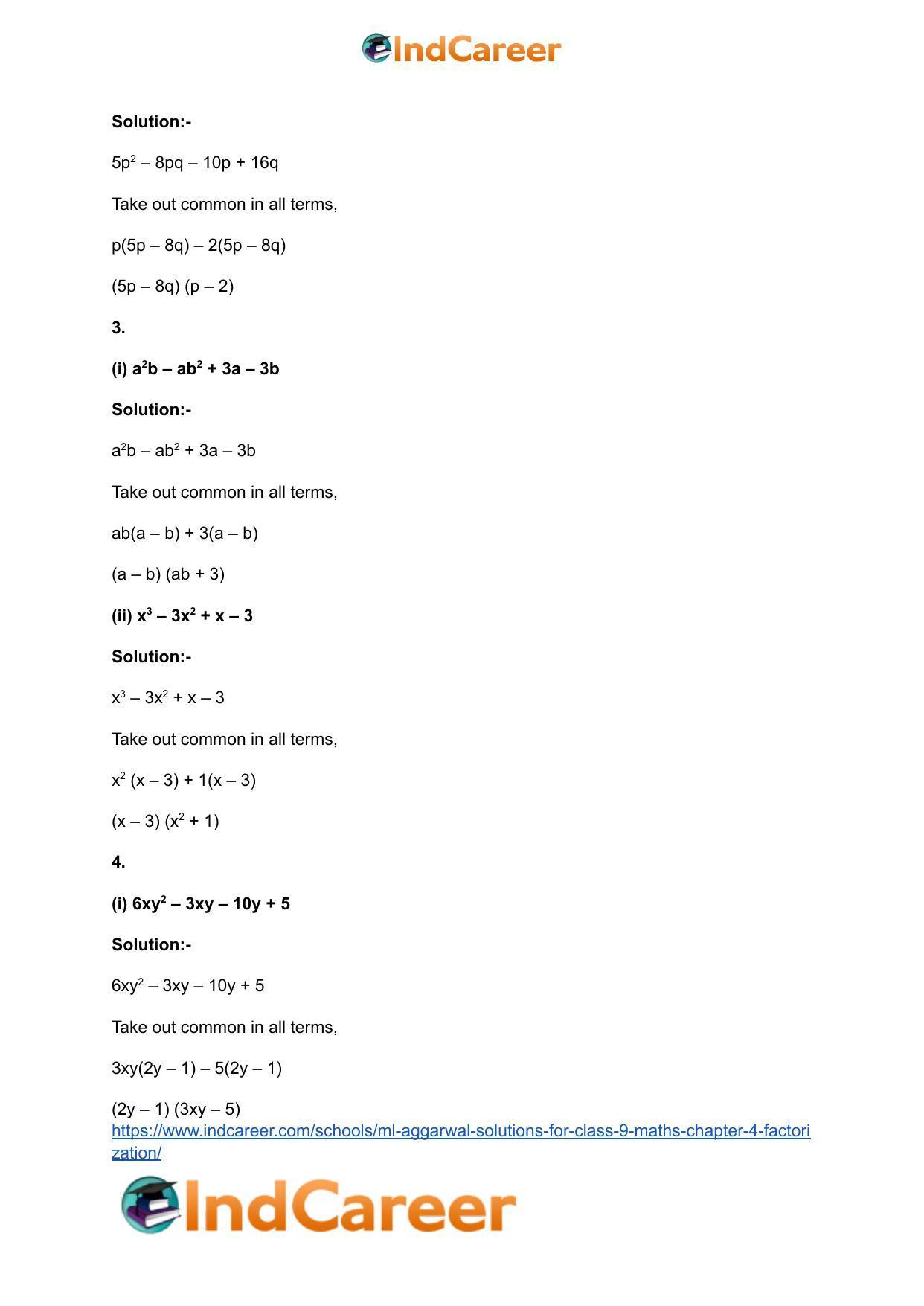 ML Aggarwal Solutions for Class 9 Maths Chapter 4- Factorization - Page 8