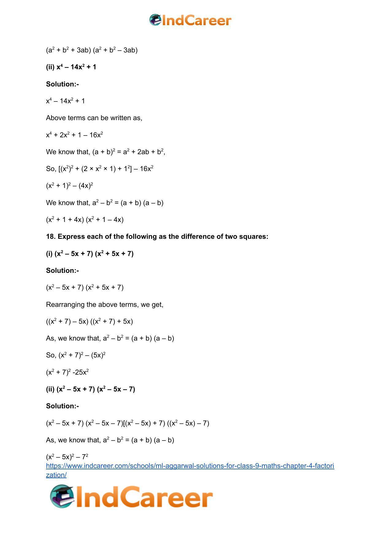 ML Aggarwal Solutions for Class 9 Maths Chapter 4- Factorization - Page 27