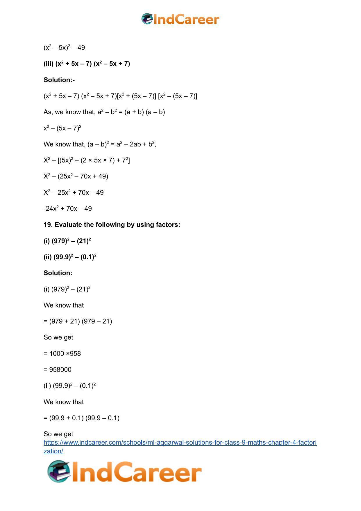 ML Aggarwal Solutions for Class 9 Maths Chapter 4- Factorization - Page 28