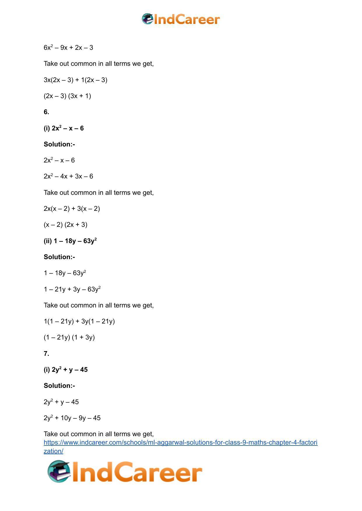 ML Aggarwal Solutions for Class 9 Maths Chapter 4- Factorization - Page 33
