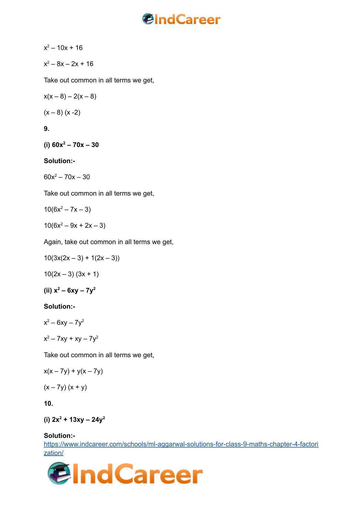 ML Aggarwal Solutions for Class 9 Maths Chapter 4- Factorization - Page 35