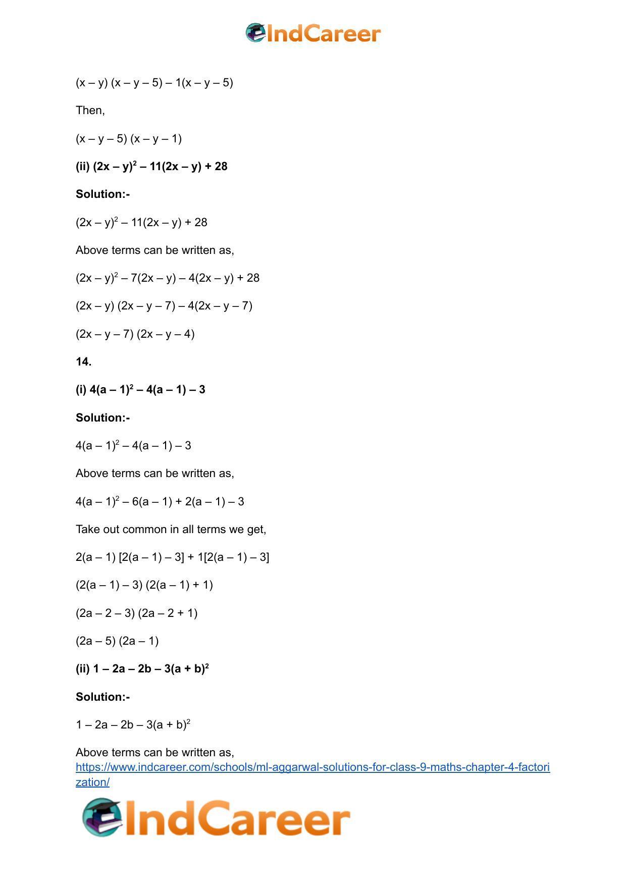 ML Aggarwal Solutions for Class 9 Maths Chapter 4- Factorization - Page 38