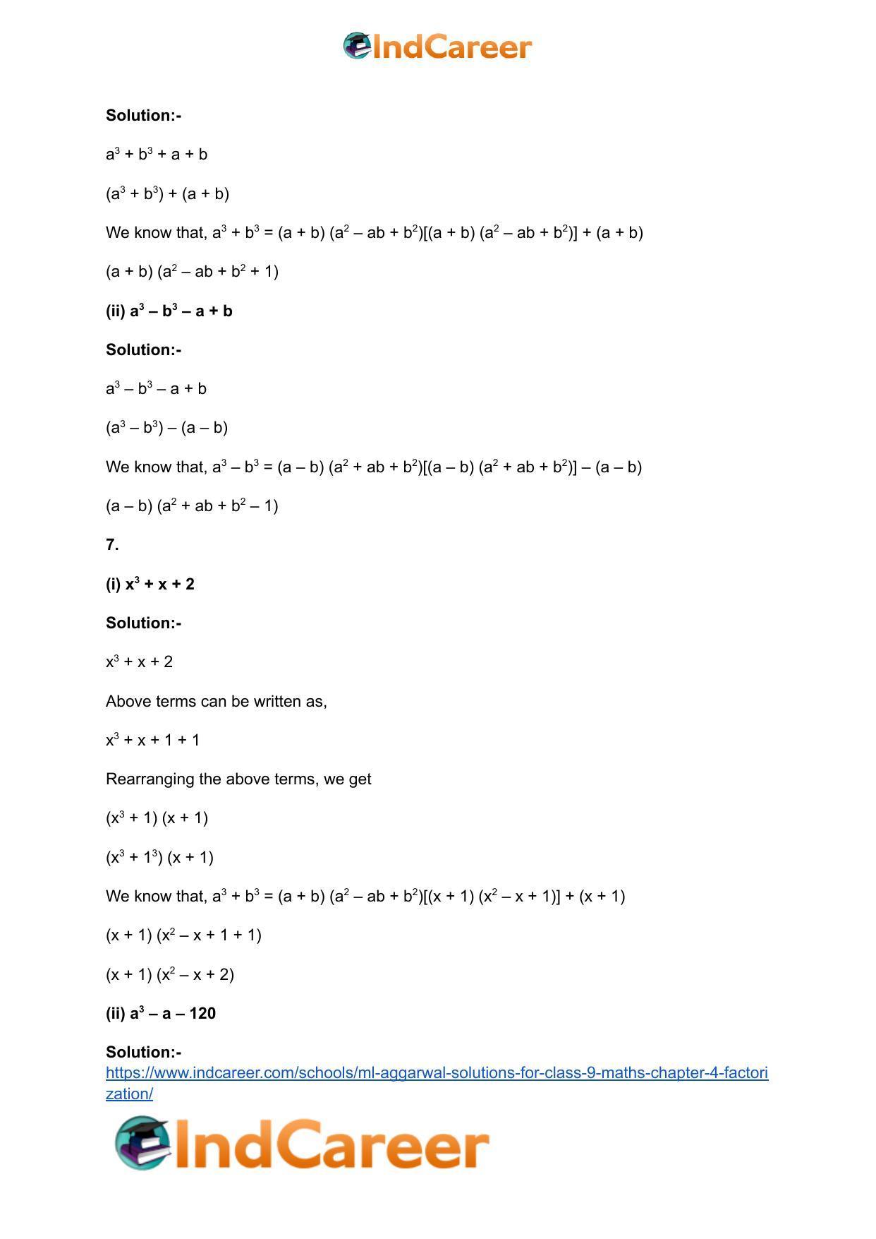 ML Aggarwal Solutions for Class 9 Maths Chapter 4- Factorization - Page 46