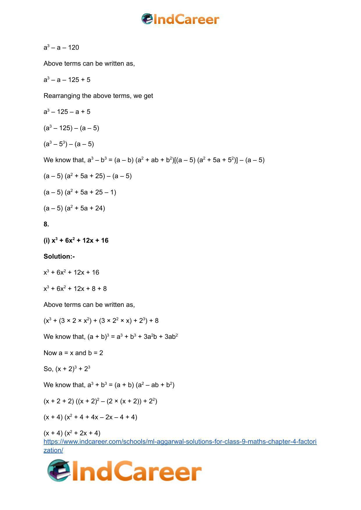 ML Aggarwal Solutions for Class 9 Maths Chapter 4- Factorization - Page 47