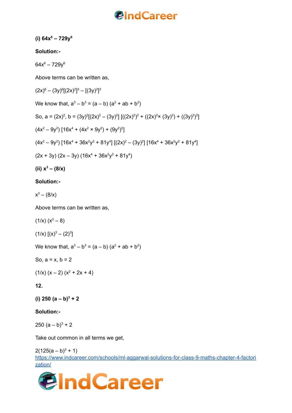 ML Aggarwal Solutions for Class 9 Maths Chapter 4- Factorization - Page 50