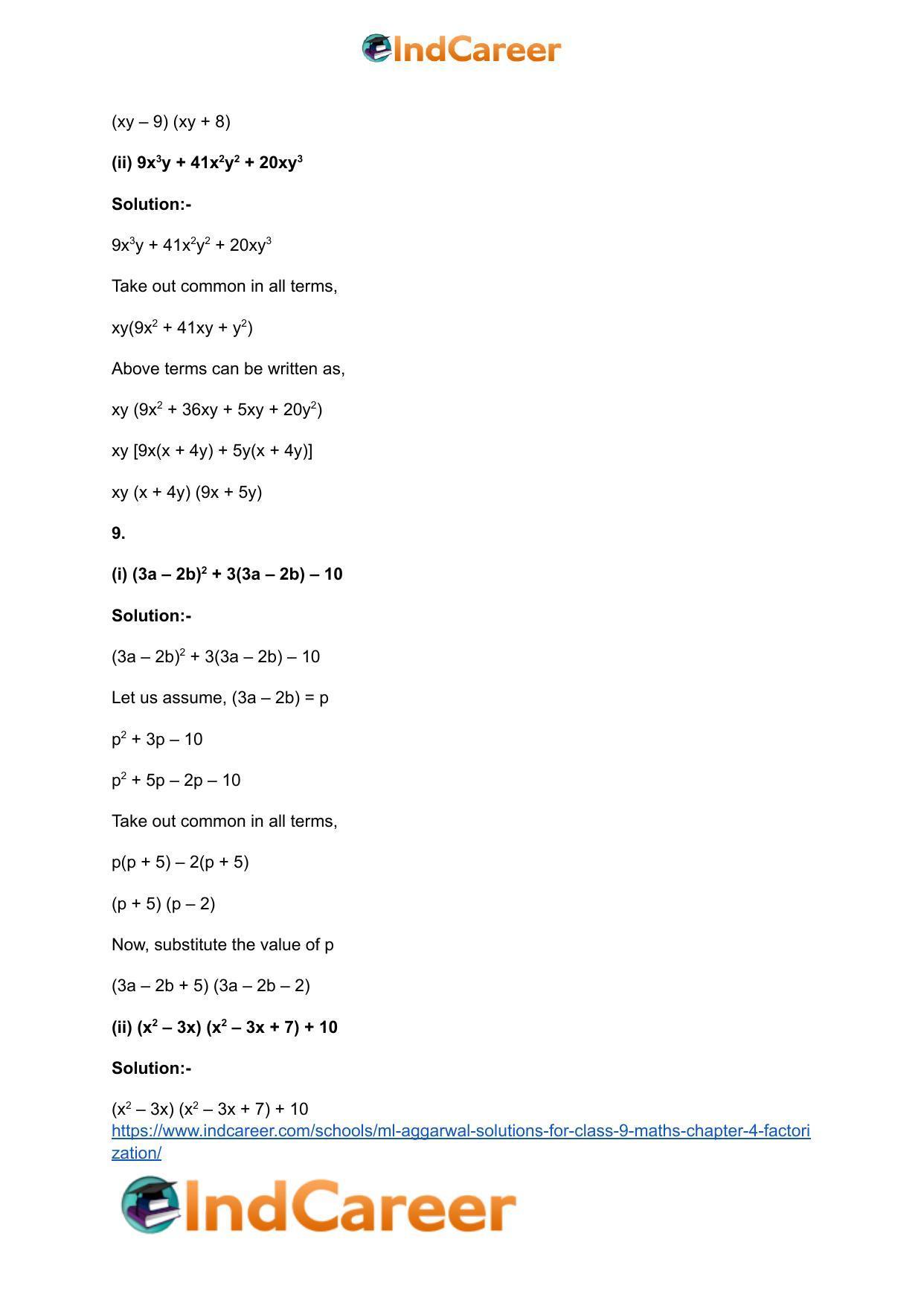 ML Aggarwal Solutions for Class 9 Maths Chapter 4- Factorization - Page 58