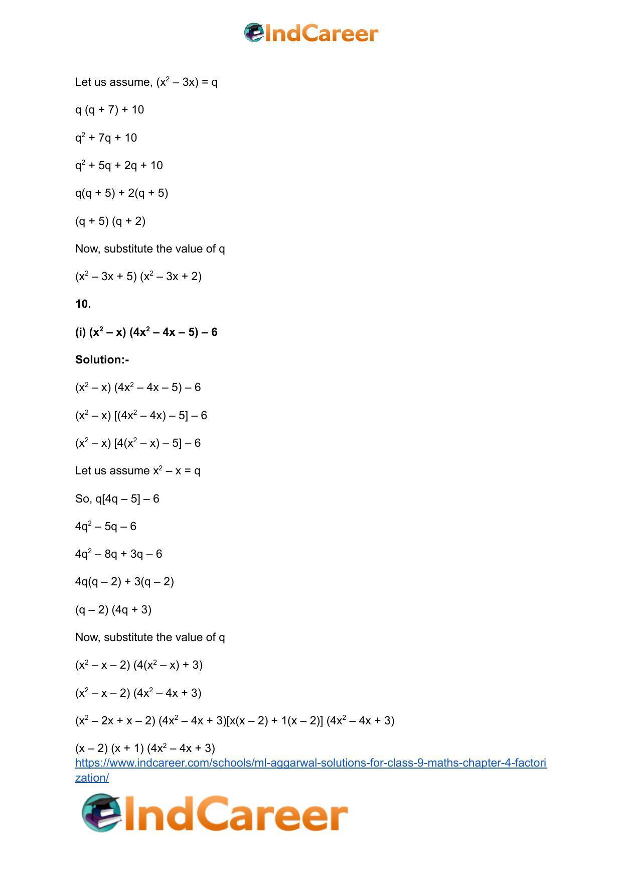 ML Aggarwal Solutions for Class 9 Maths Chapter 4- Factorization - Page 59
