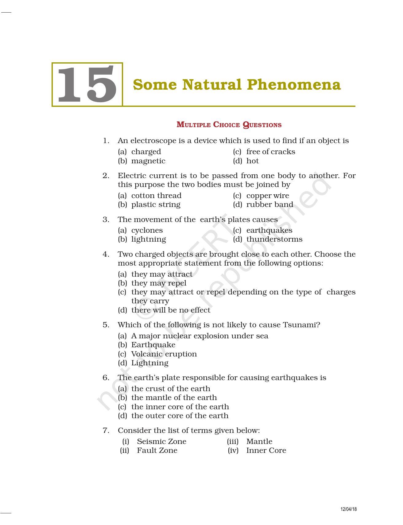 NCERT Exemplar Book for Class 8 Science: Chapter 15- Some Natural Phenomena - Page 1