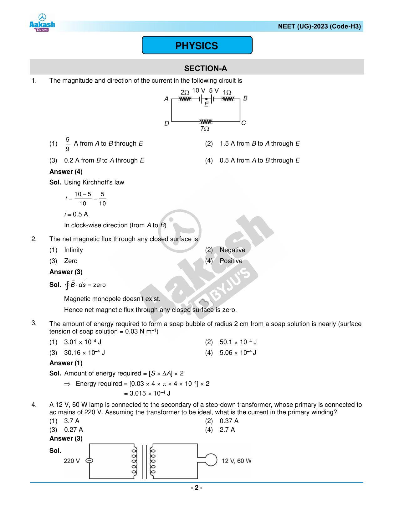 NEET 2023 Question Paper H3 - Page 2