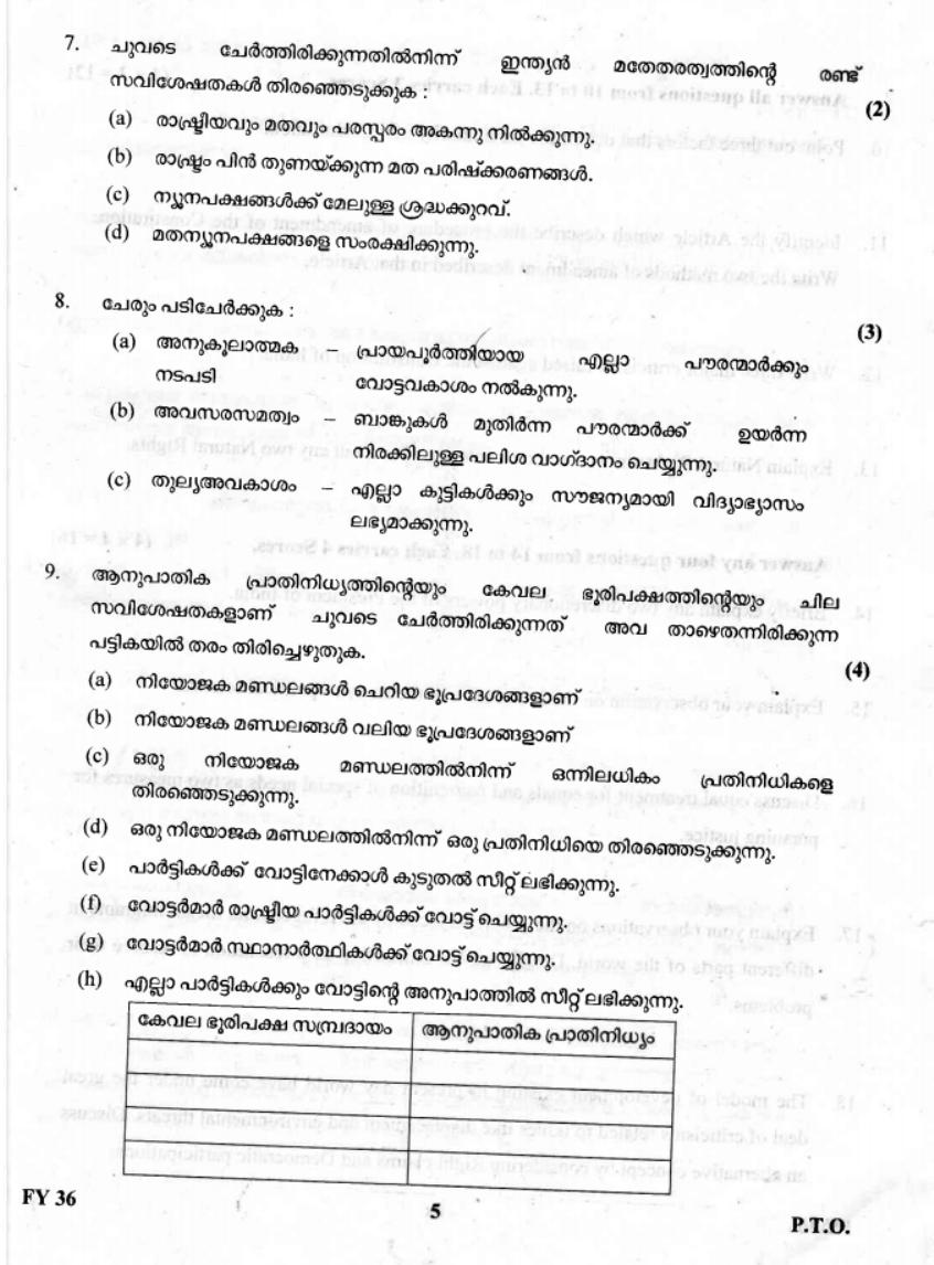 Kerala Plus One 2019 Political Science Question Paper - Page 5
