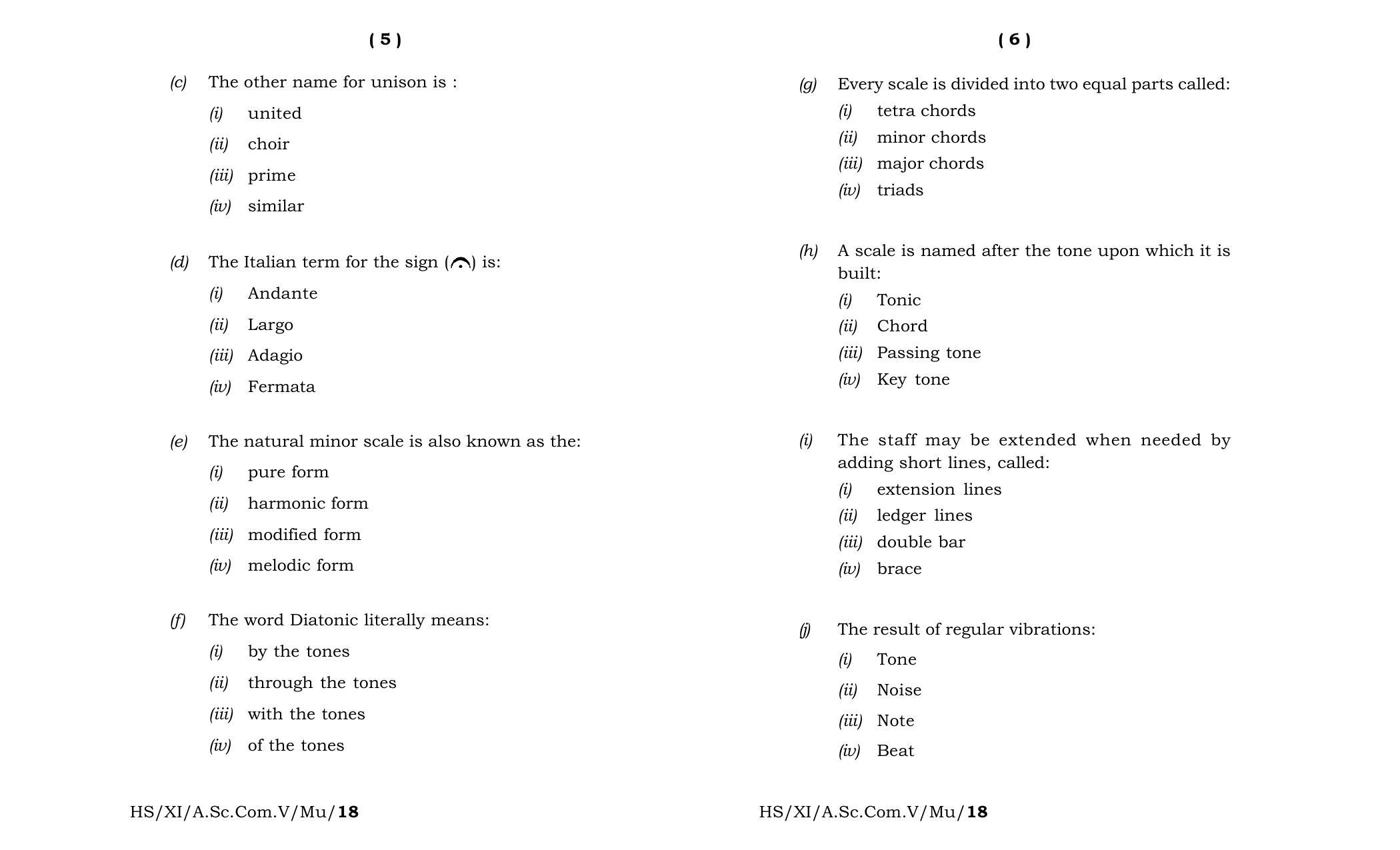 Meghalaya Board (MBOSE) Class 11 Western_Music 2018 Question Paper - Page 3