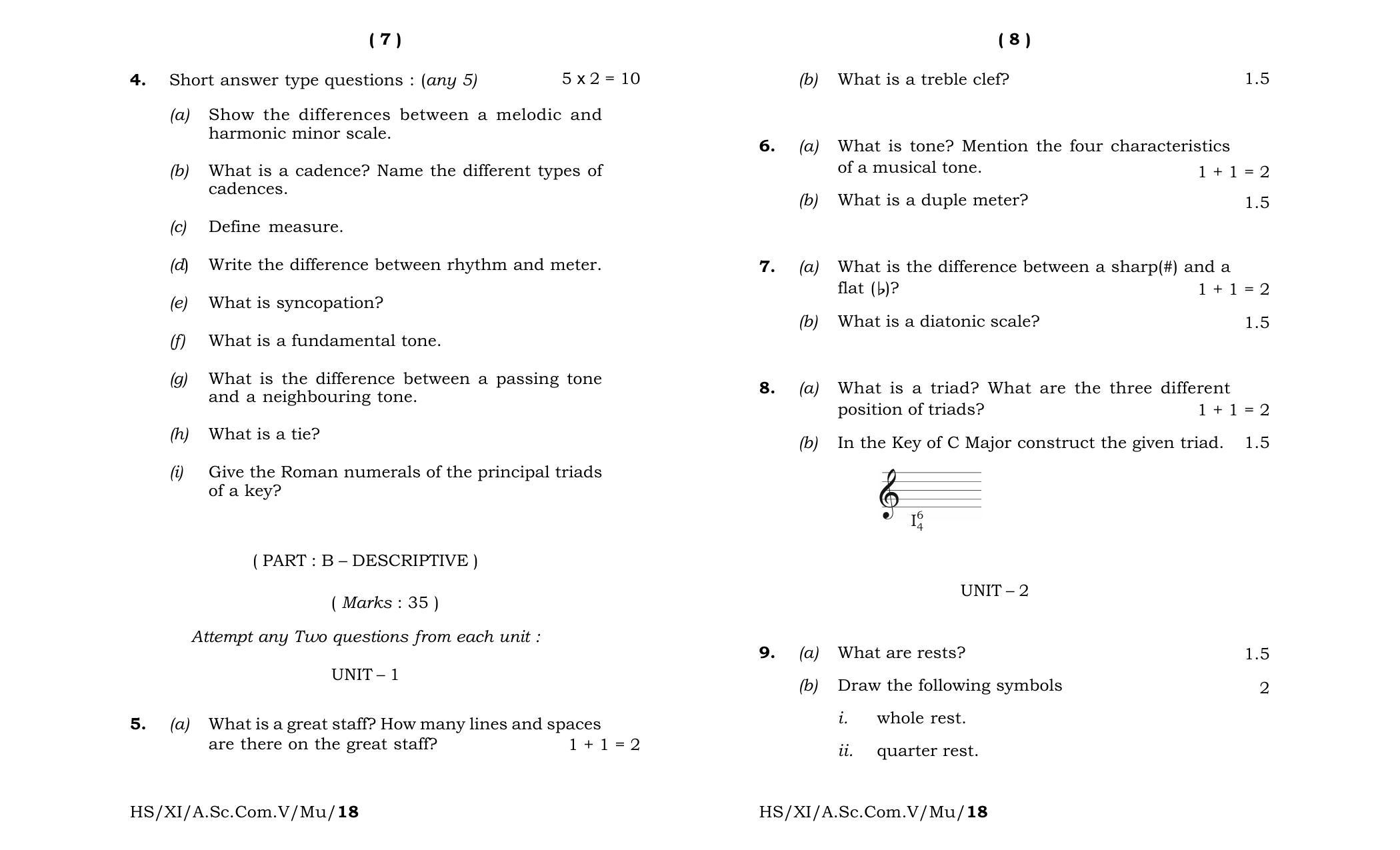 Meghalaya Board (MBOSE) Class 11 Western_Music 2018 Question Paper - Page 4