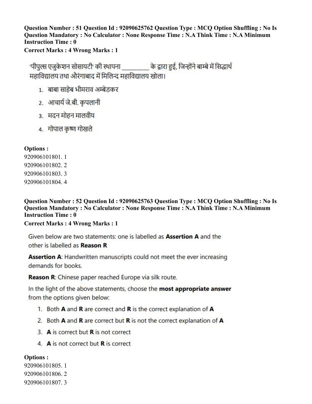 CUET PG 2023: COQP16 – MA Education (Hin) - Shift 1 (26-06-2023) Question Paper - Page 52