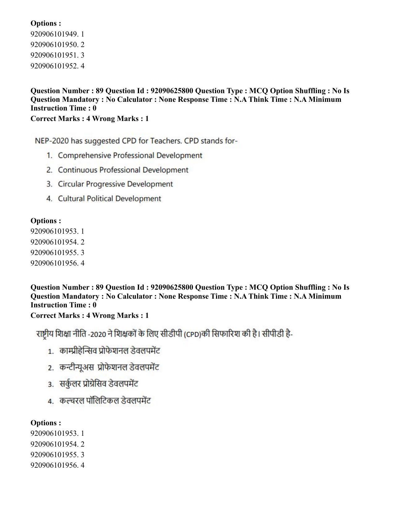 CUET PG 2023: COQP16 – MA Education (Hin) - Shift 1 (26-06-2023) Question Paper - Page 92