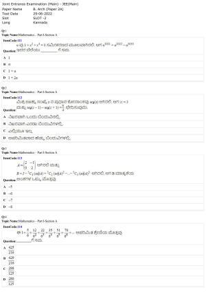 JEE Mains 2022: B. Arch (Paper 2A) Kannada (Shift 2) 29-06-2022 Question Paper