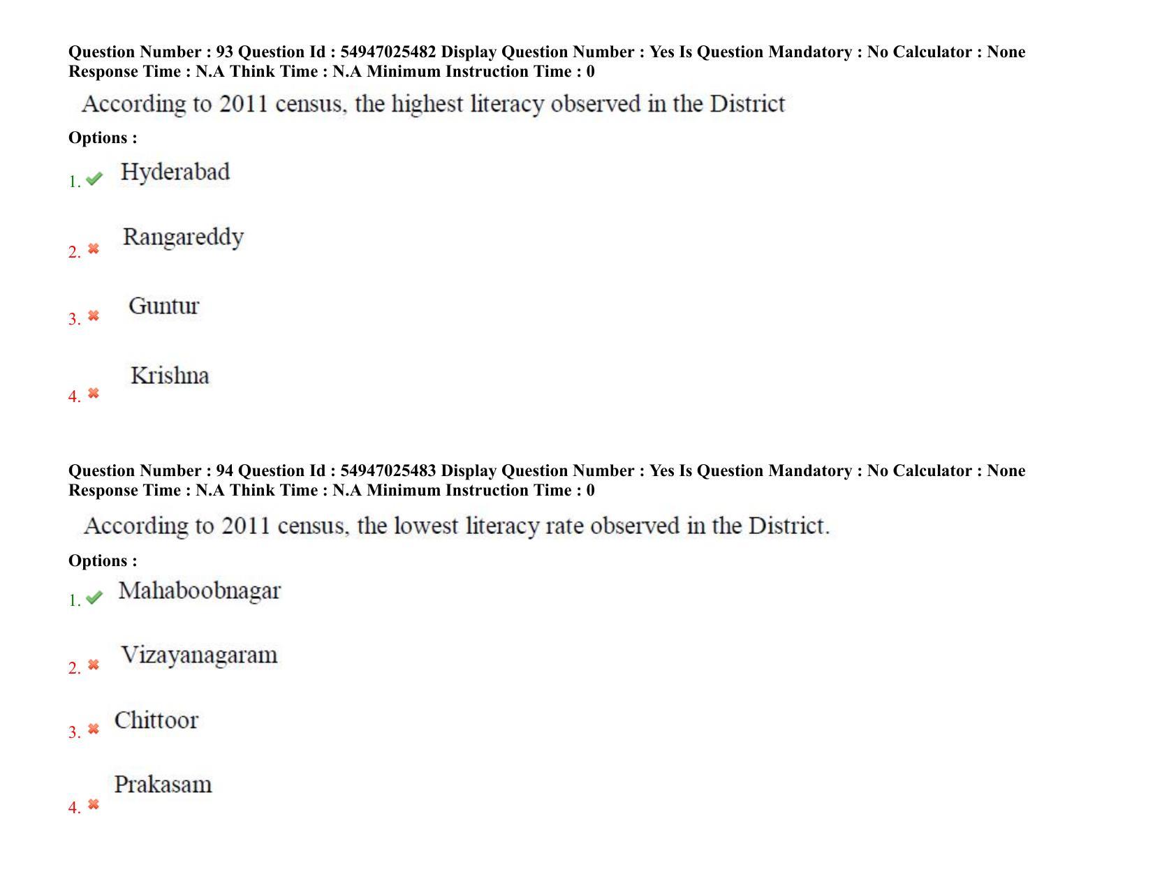 AP RCET 2022: Population Studies - 18-10-2022 (Tuesday) Session-I: Question Paper With keys - Page 68