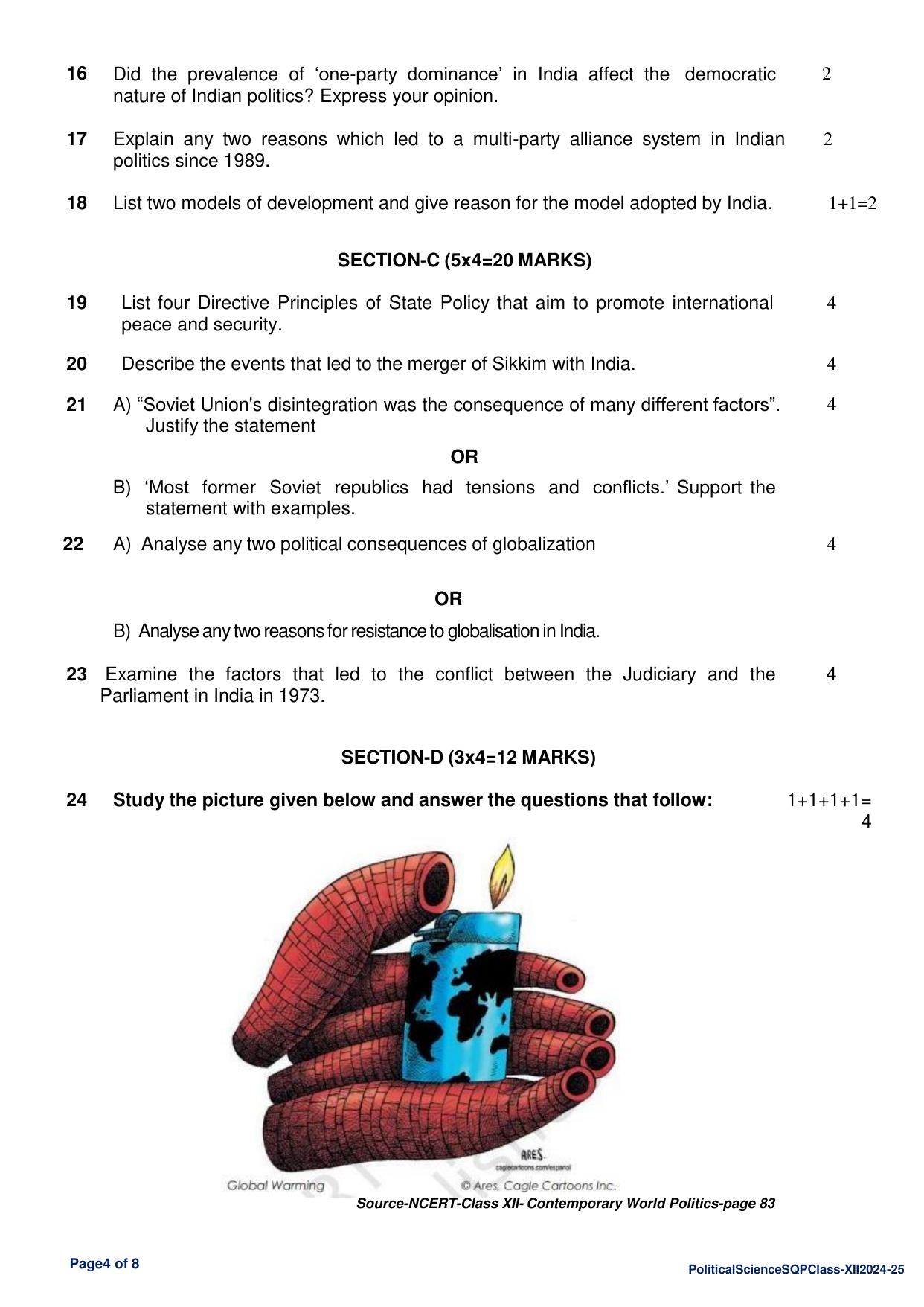CBSE Class 12 Political Science Sample Question Paper 2024-25 - Page 4