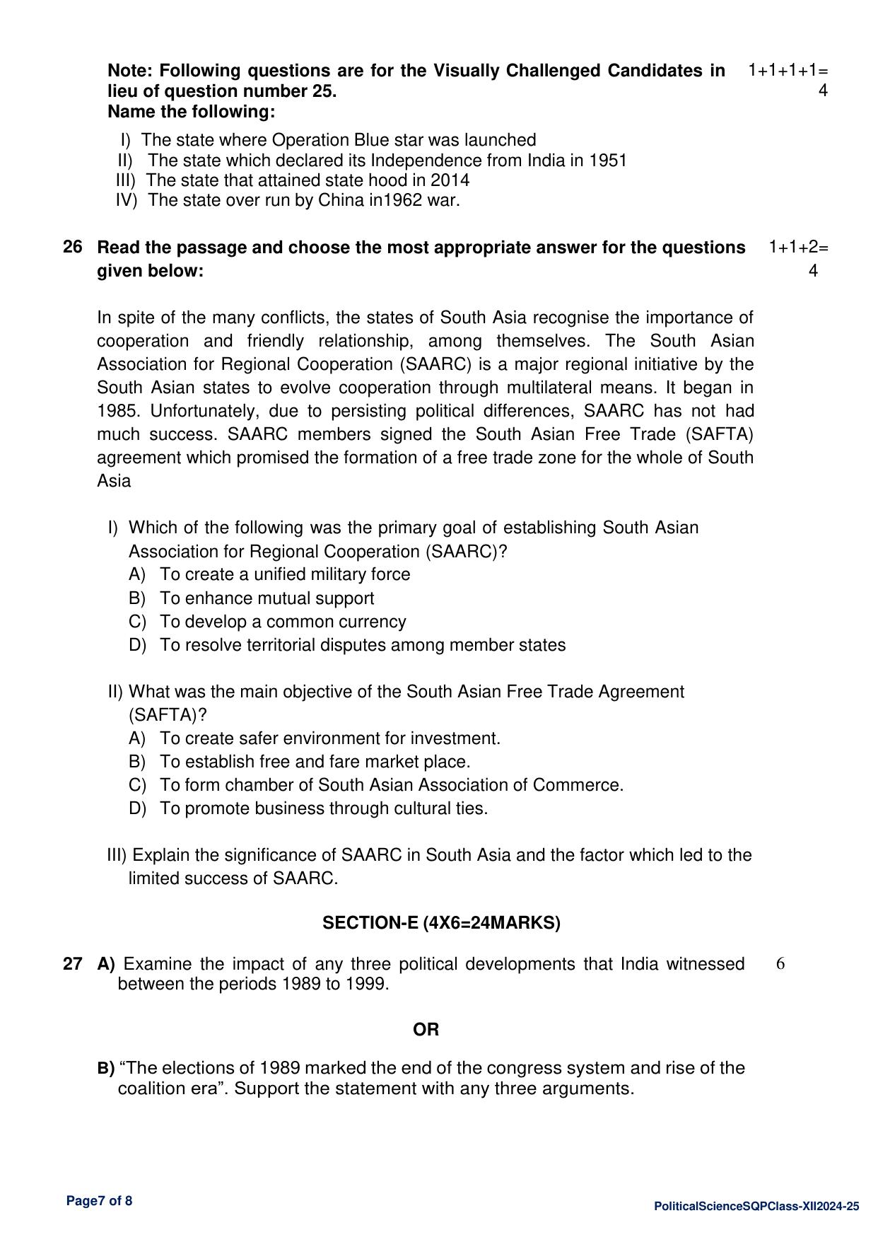 CBSE Class 12 Political Science Sample Question Paper 2024-25 - Page 7