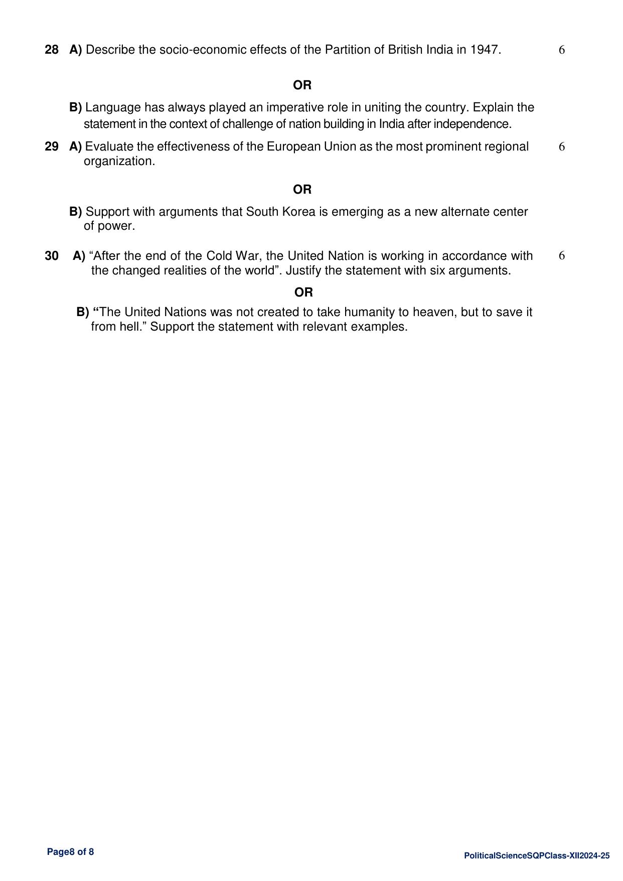 CBSE Class 12 Political Science Sample Question Paper 2024-25 - Page 8
