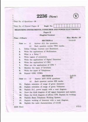 AP Inter 2nd Year Vocational Question Paper March - 2020 - Measuring Instruments Consumer Power Electronics - II (new)