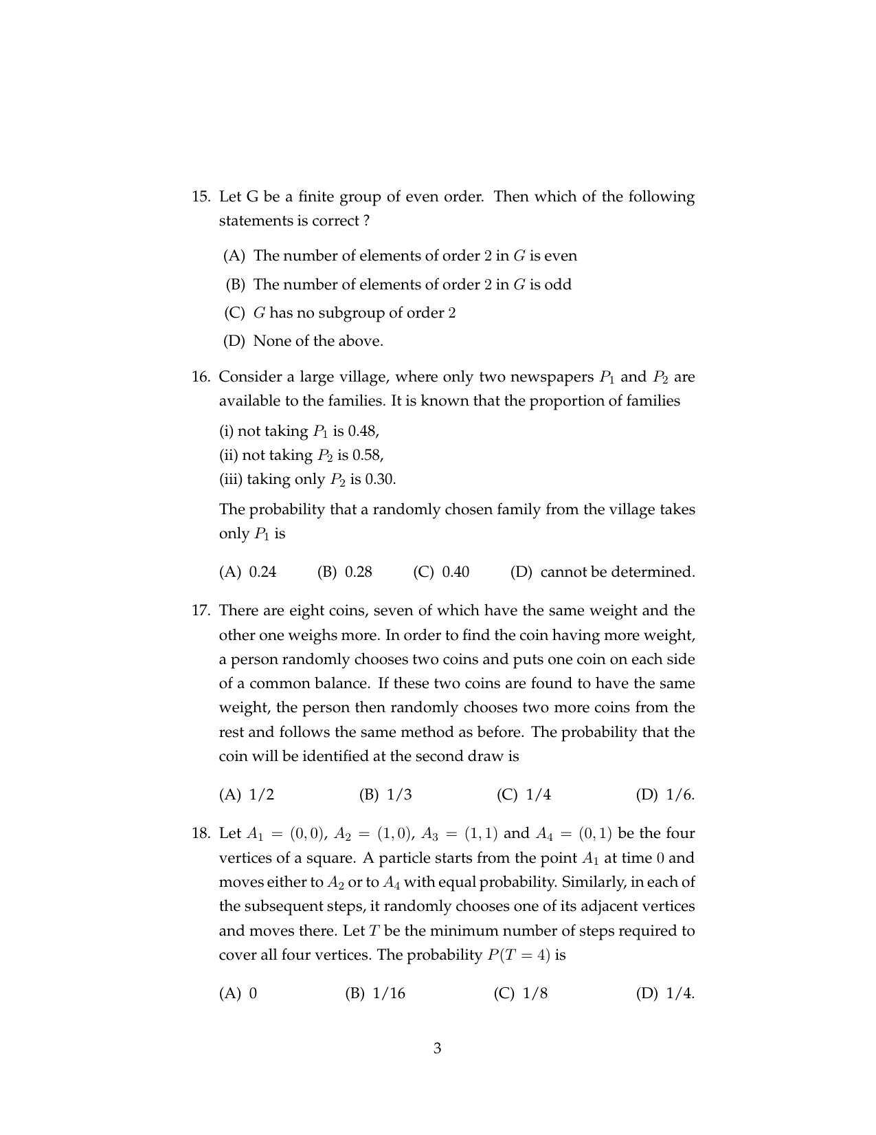 ISI Admission Test MMA (MCQ- Type) 2018 Sample Paper - Page 3