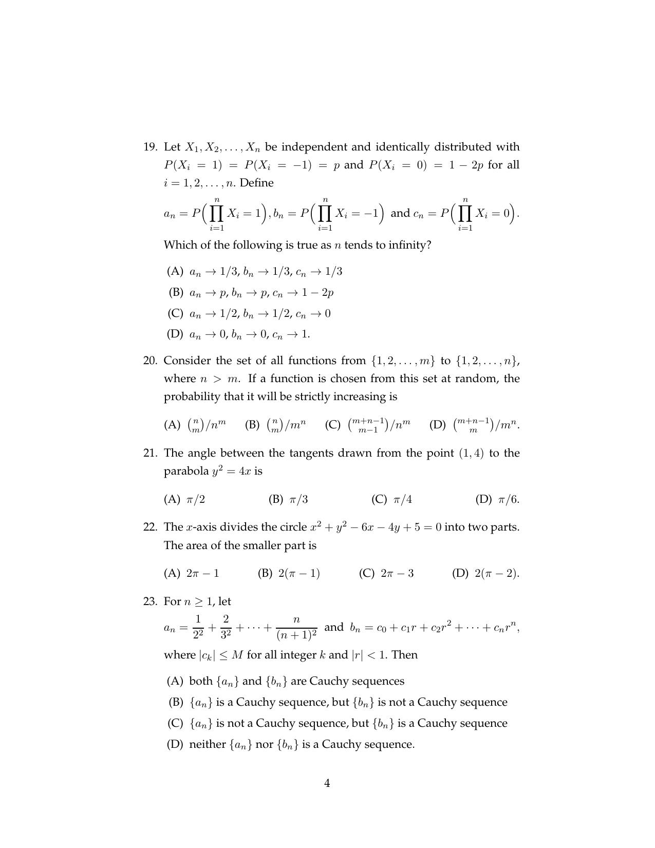 ISI Admission Test MMA (MCQ- Type) 2018 Sample Paper - Page 4