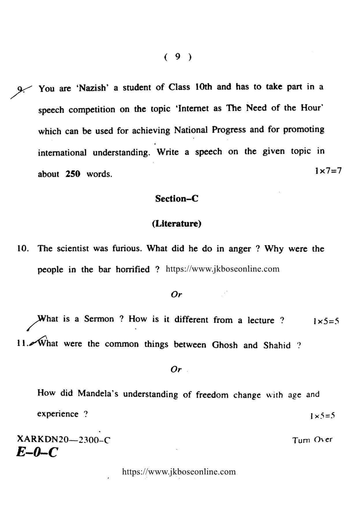 JKBOSE CLASS 10 English (2300-C) 2020 - Page 9