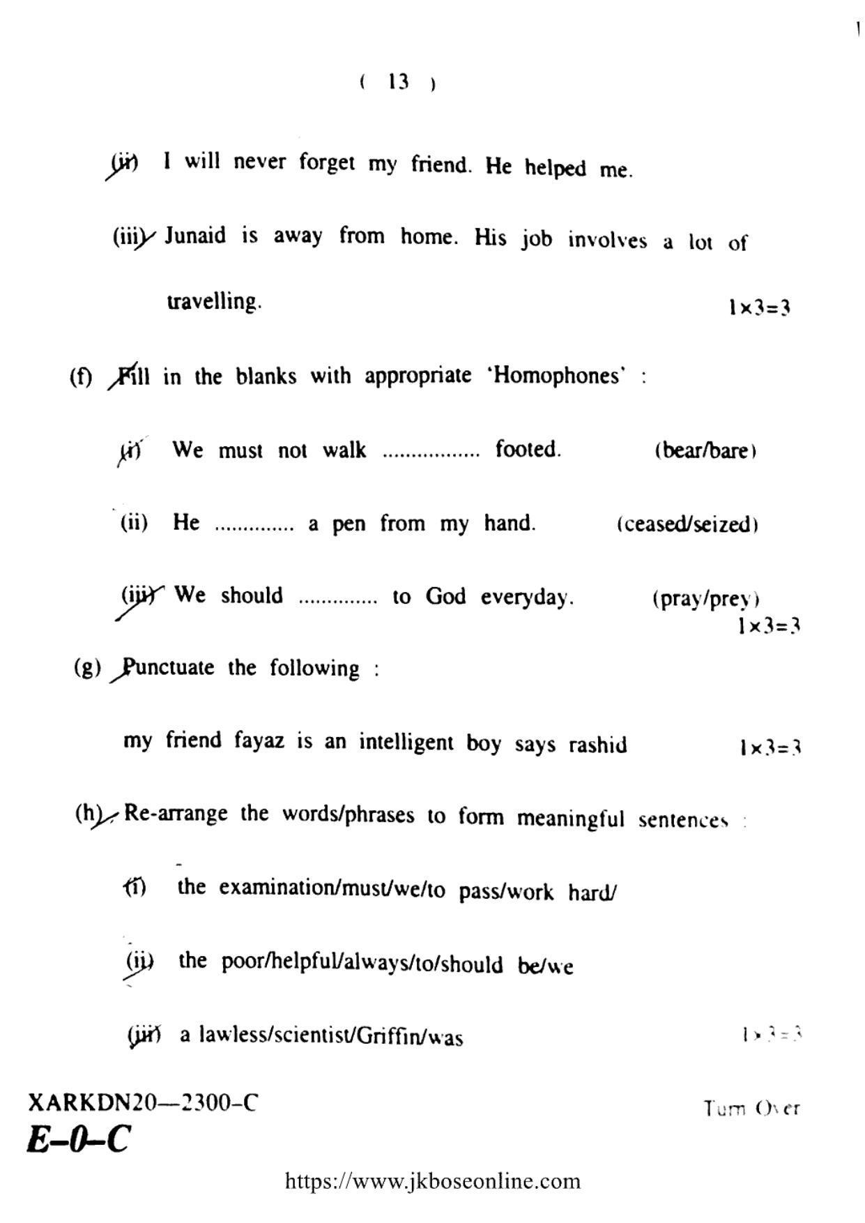 JKBOSE CLASS 10 English (2300-C) 2020 - Page 13