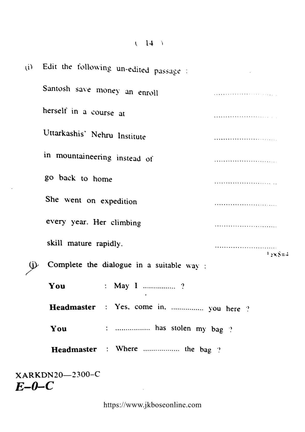 JKBOSE CLASS 10 English (2300-C) 2020 - Page 14