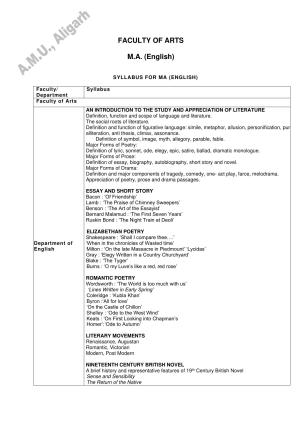 AMU Entrance Exam: AMU Entrance Exam: M.A. English Syllabus