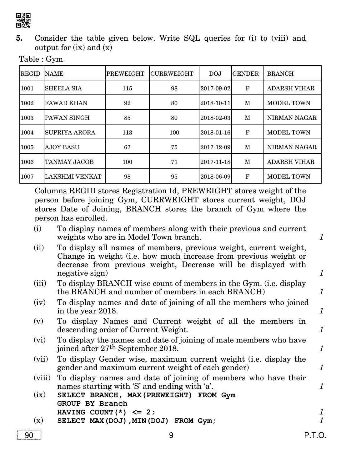 CBSE Class 12 90 INFORMATICS PRACTICES 2019 Compartment Question Paper - Page 9