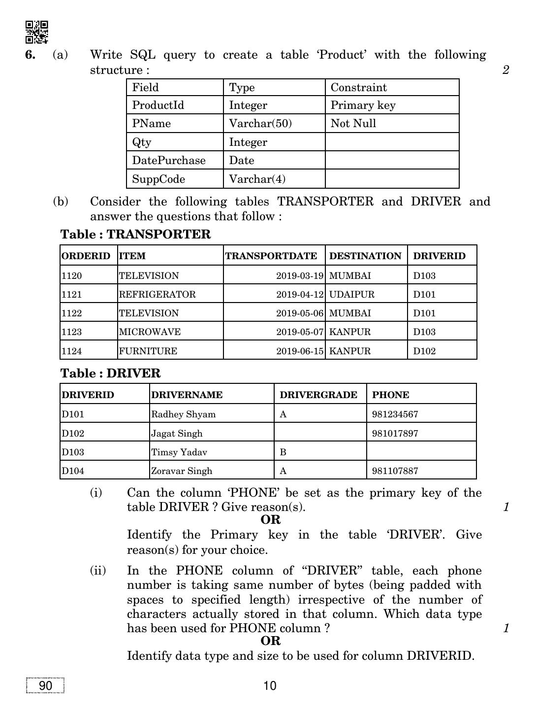 CBSE Class 12 90 INFORMATICS PRACTICES 2019 Compartment Question Paper - Page 10