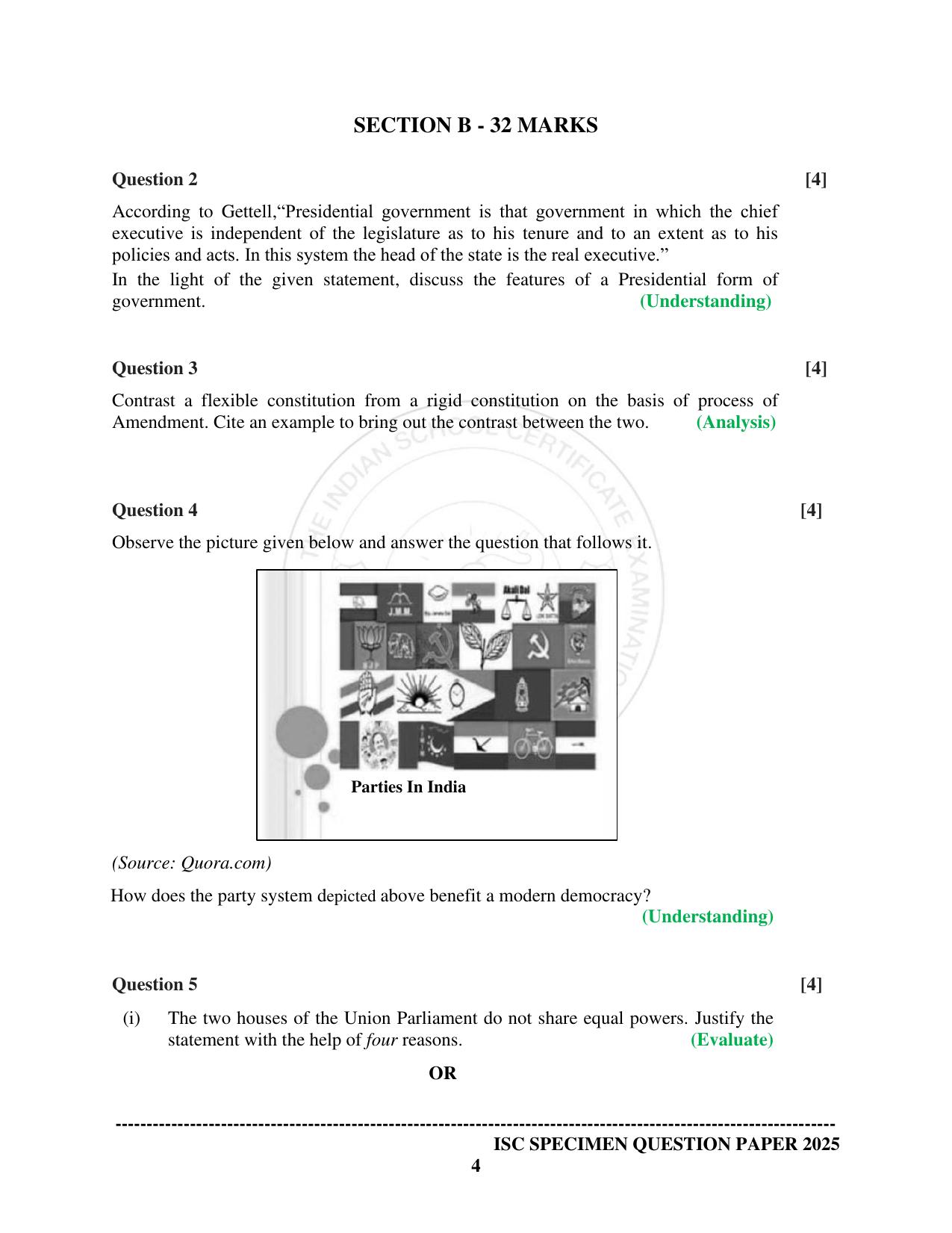 ISC Class 12 2025 POLITICAL SCIENCE  (SQP & AK) Specimen Paper - Page 4