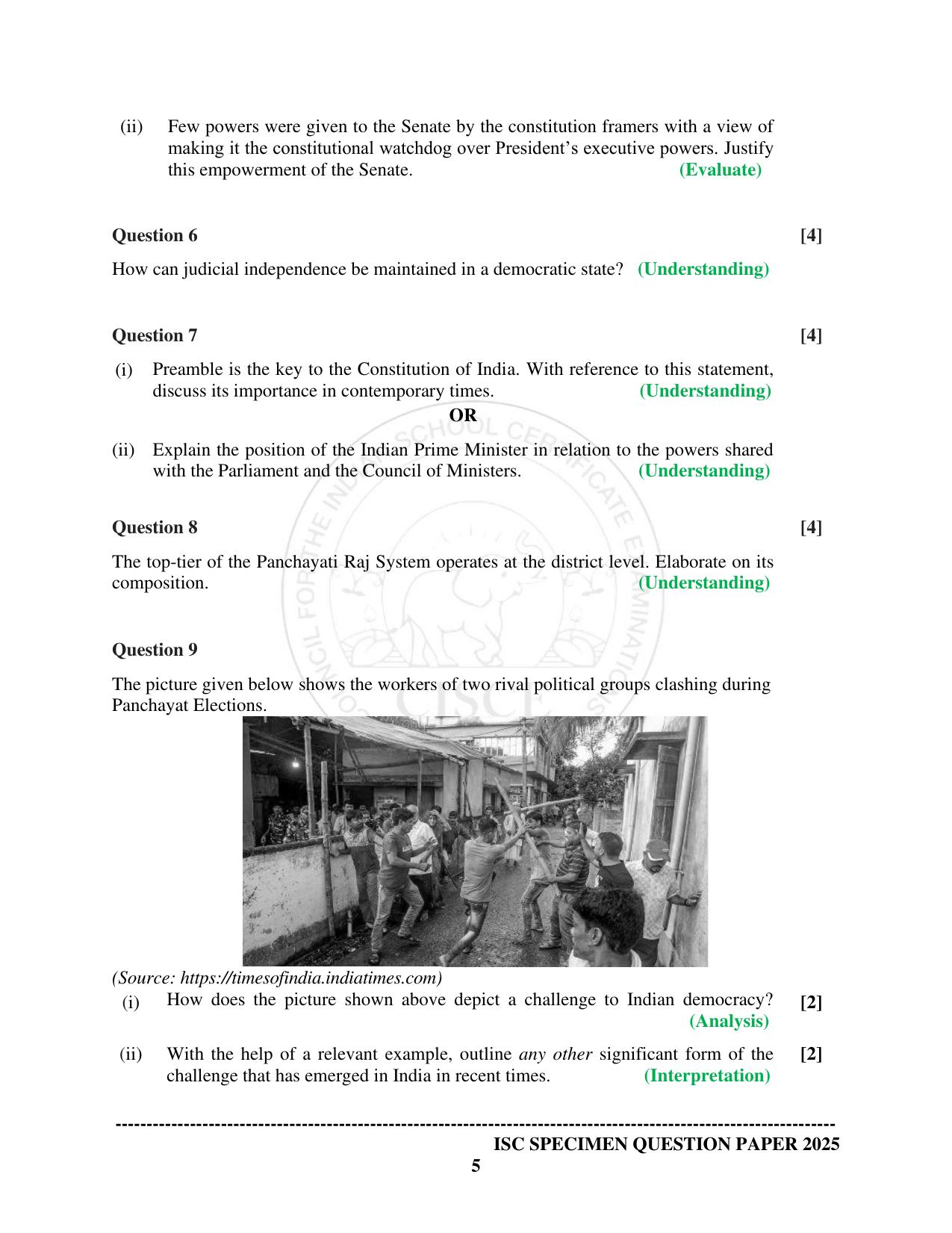 ISC Class 12 2025 POLITICAL SCIENCE  (SQP & AK) Specimen Paper - Page 5