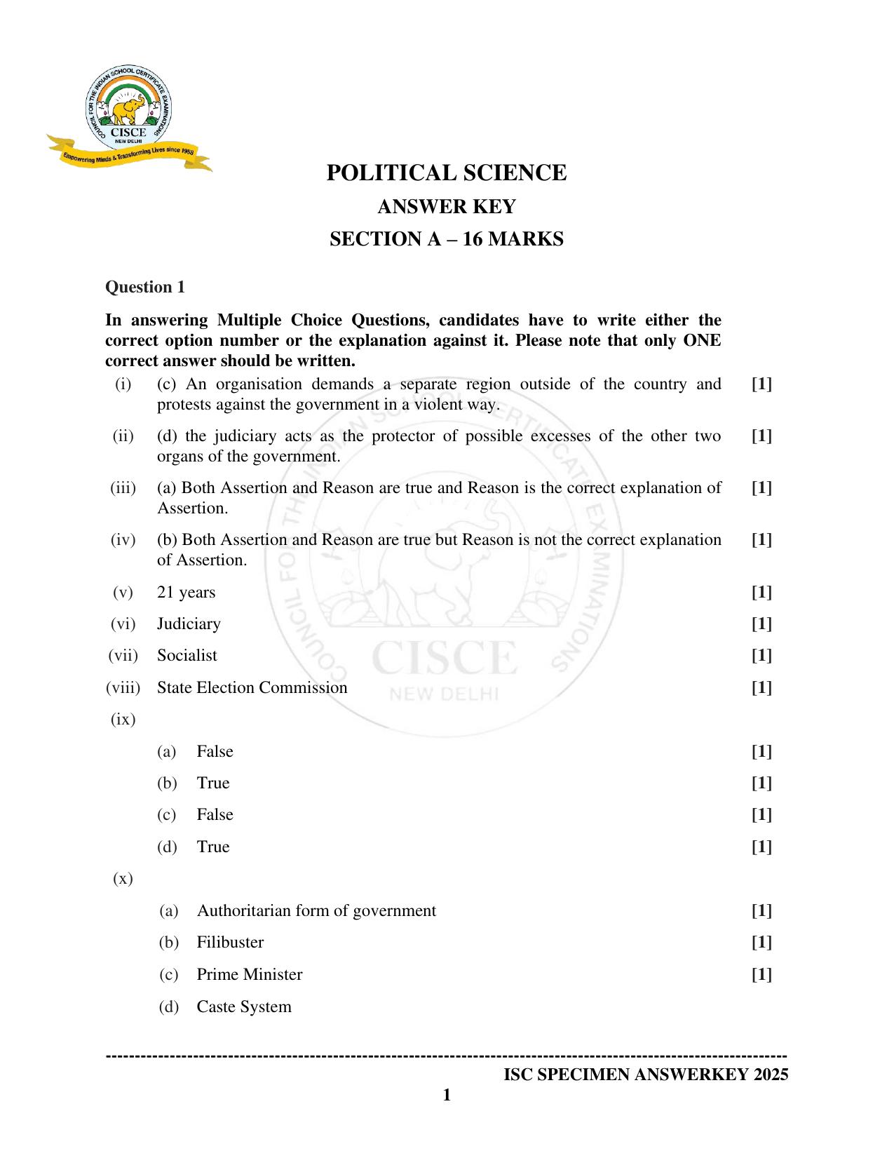 ISC Class 12 2025 POLITICAL SCIENCE  (SQP & AK) Specimen Paper - Page 7