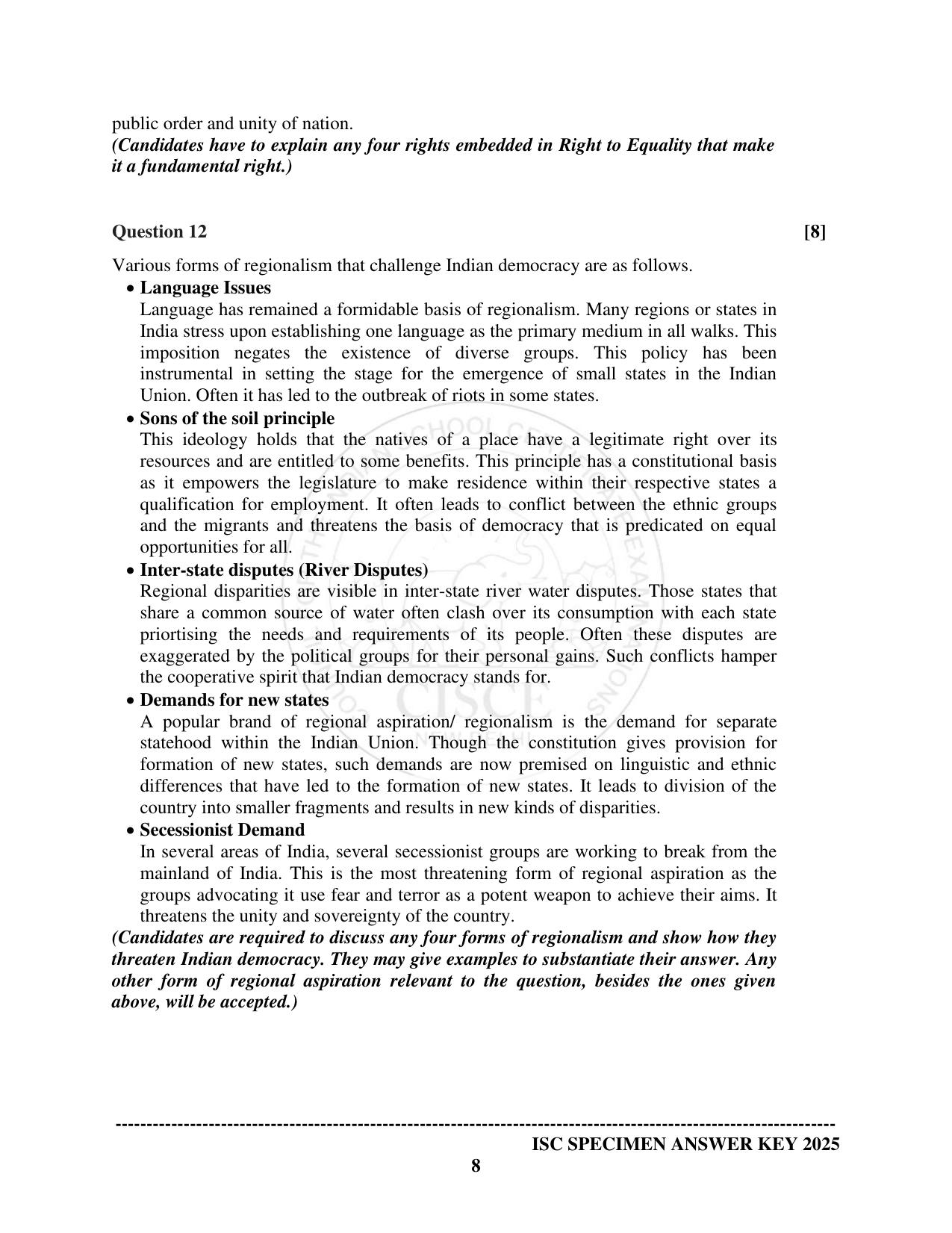 ISC Class 12 2025 POLITICAL SCIENCE  (SQP & AK) Specimen Paper - Page 14
