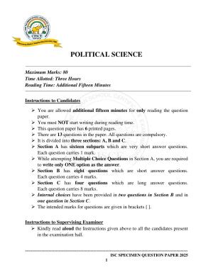 ISC Class 12 2025 POLITICAL SCIENCE  (SQP & AK) Specimen Paper