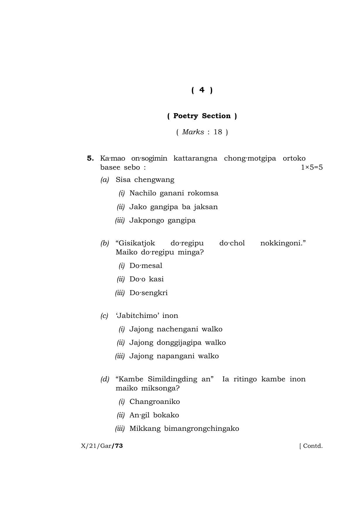 Meghalaya Board (MBOSE) Class 10 Garo  (X-21-Gar) 2021 Question Paper - Page 4
