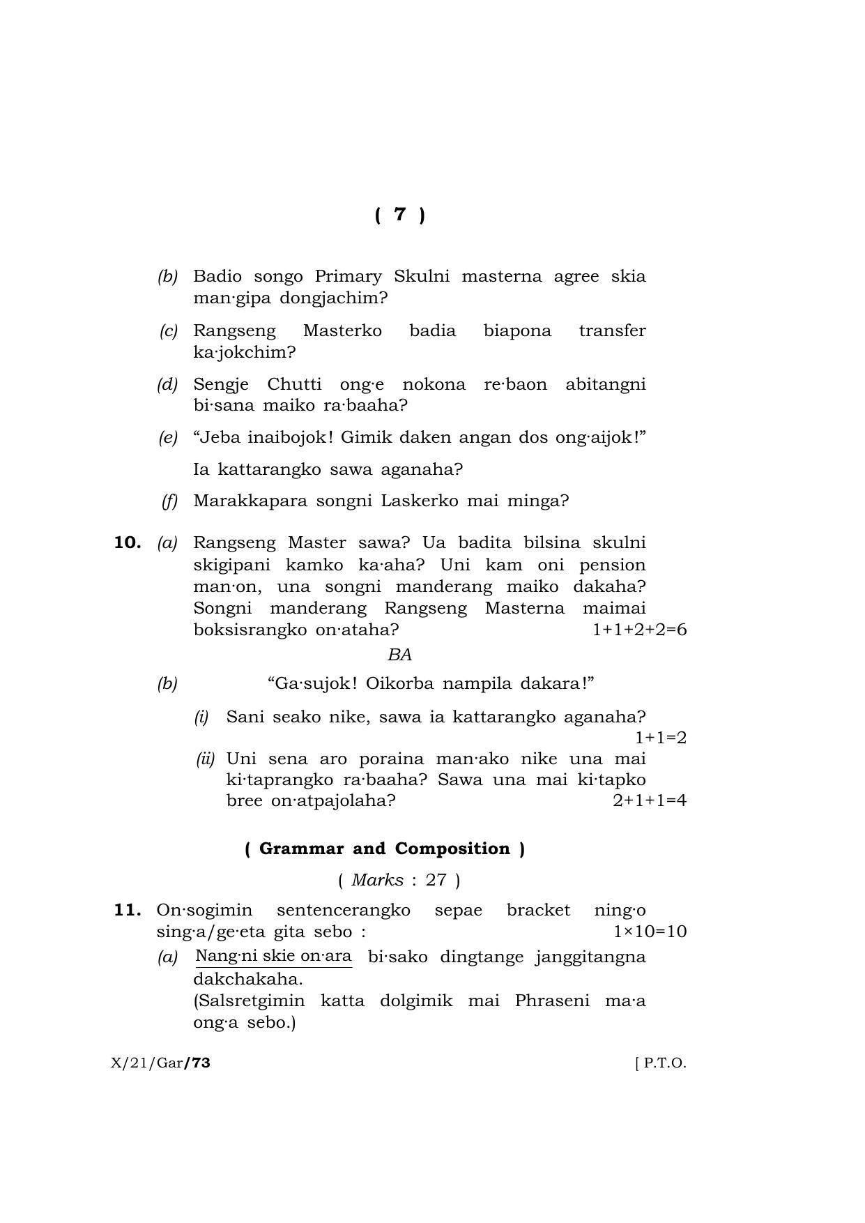 Meghalaya Board (MBOSE) Class 10 Garo  (X-21-Gar) 2021 Question Paper - Page 7