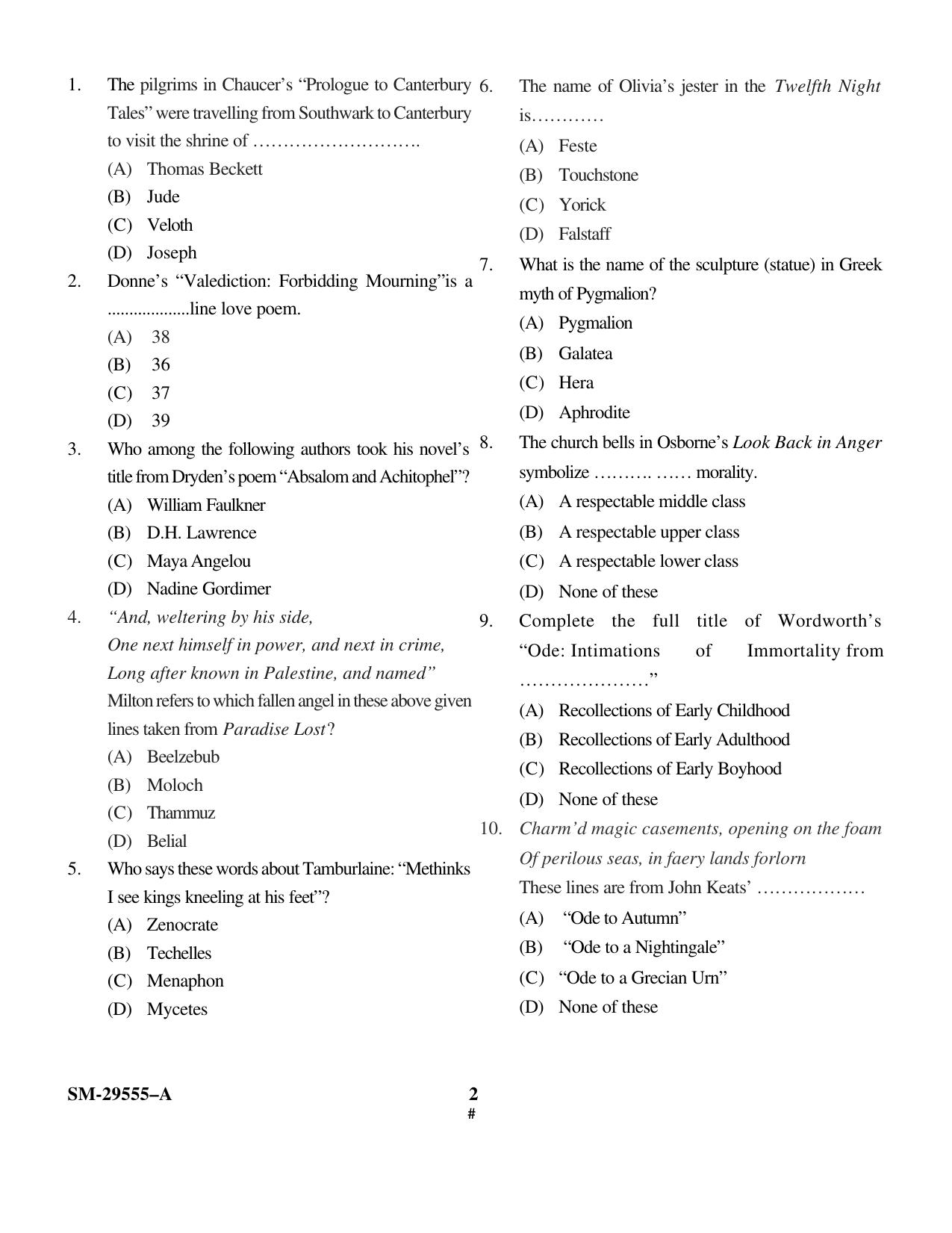 KUET 2023 M.A. English Question Paper - Page 2