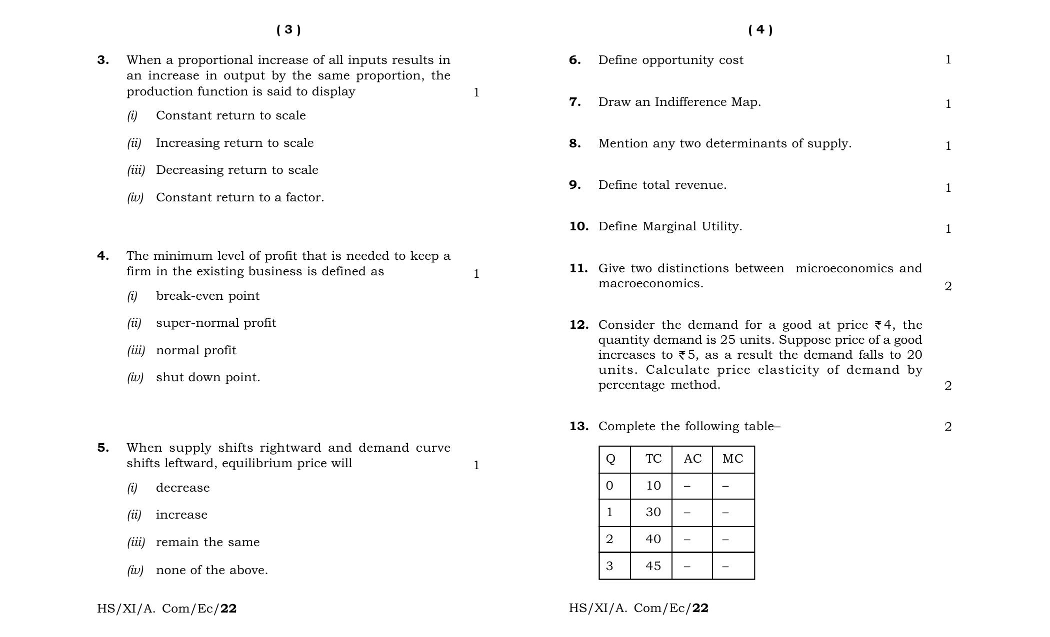 Meghalaya Board (MBOSE) Class 11 Economics (theory) 2022 Question Paper - Page 2
