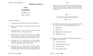 Meghalaya Board (MBOSE) Class 11 Economics (theory) 2022 Question Paper