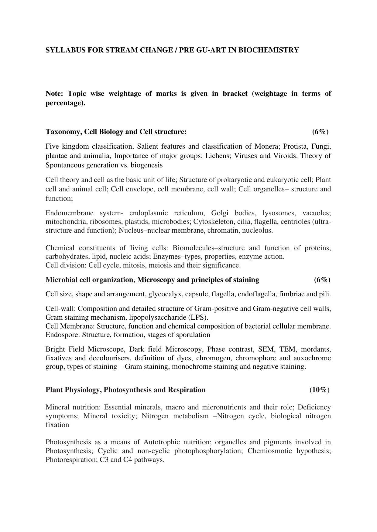 GU ART CDT Biochemistry Syllabus - Page 1