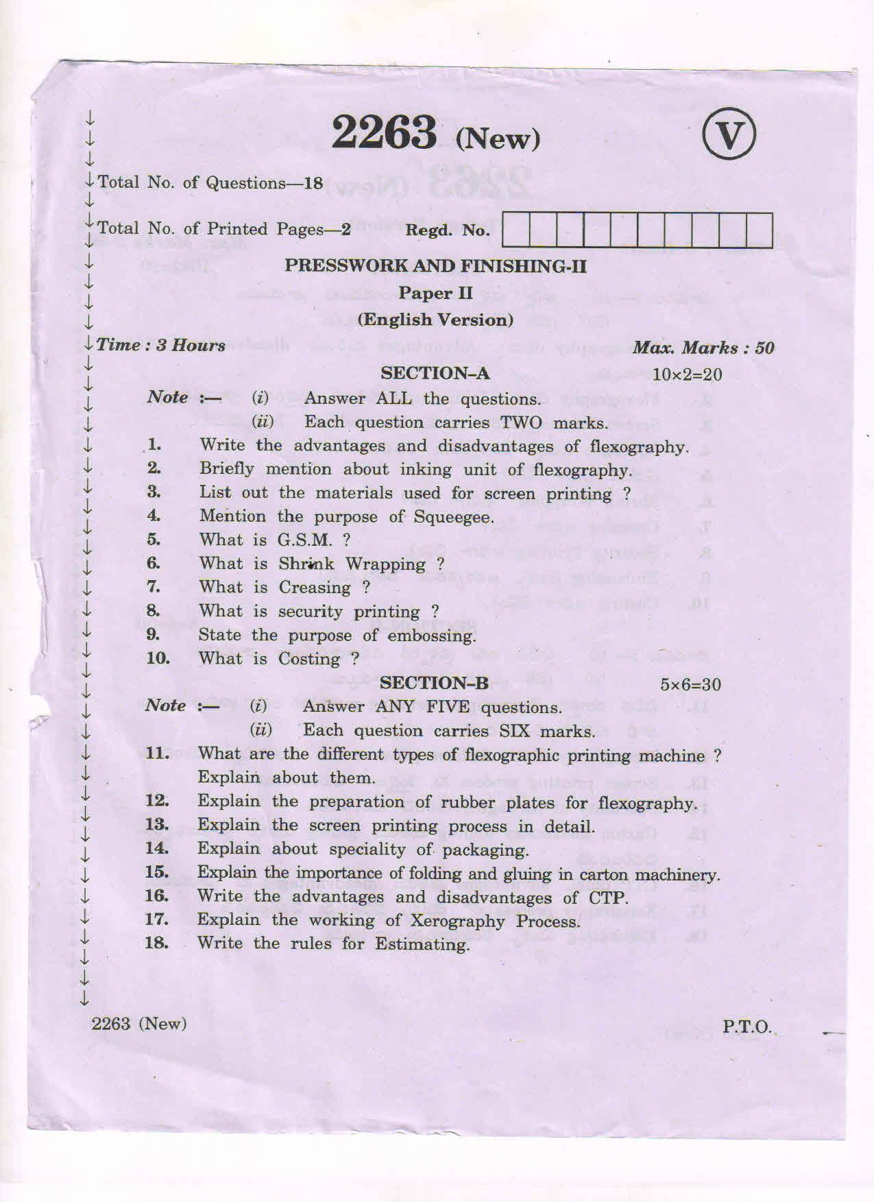 AP Inter 2nd Year Press Work Finishing-II (new) March-2020-Vocational Question Paper - Page 1