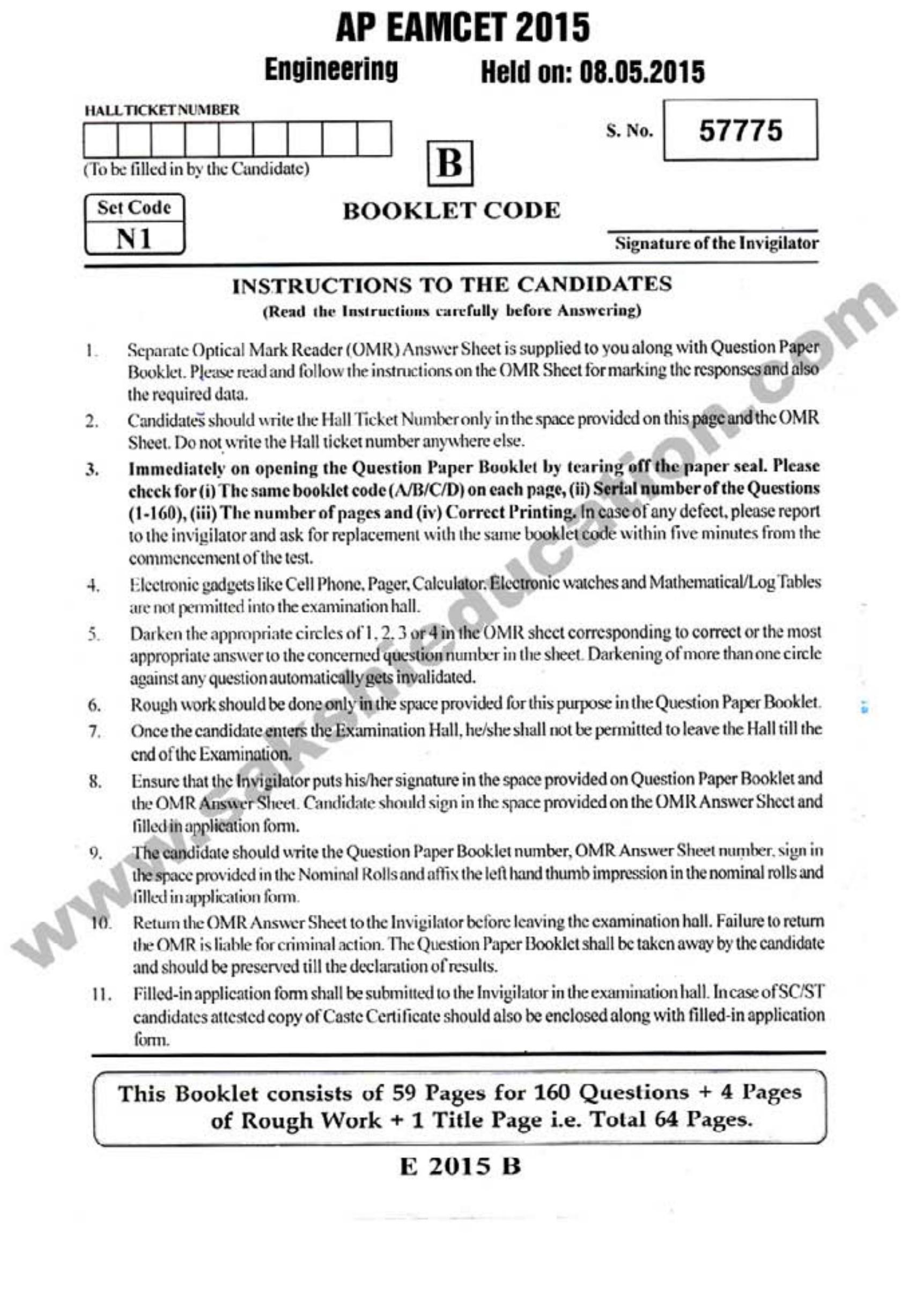 AP EAMCET 2015 Engineering Question Paper with Key - Page 1